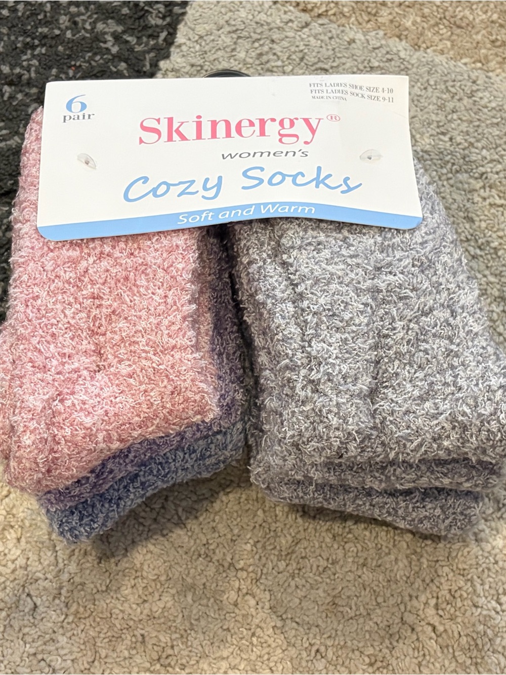 Skinergy Crew Cozy Socks Pack of 6 Women’s Size 4-10